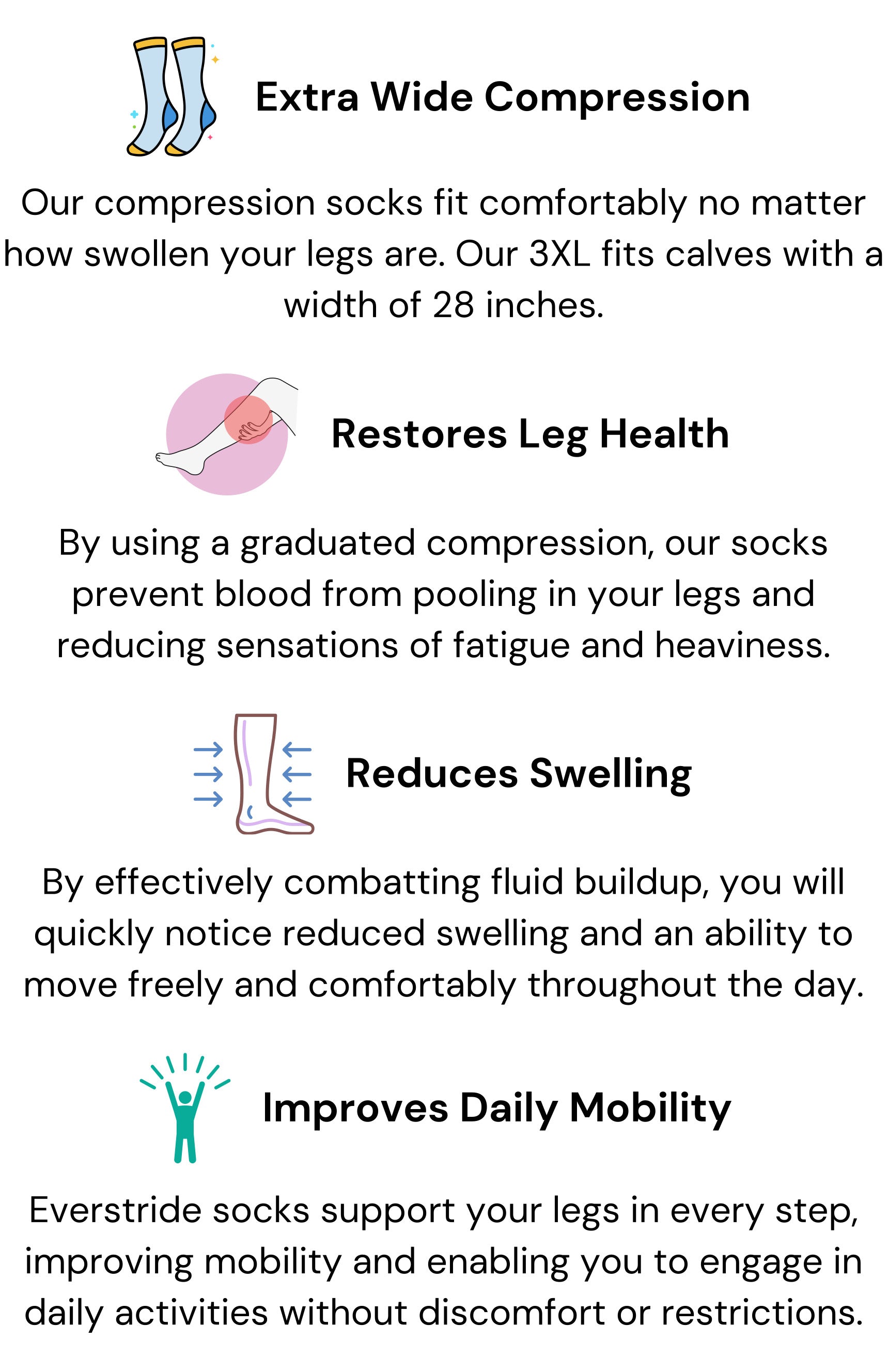 Socks Features: Extra Wide Compression, Restores Leg Health, Reduces Swelling, Improves Daily Mobility